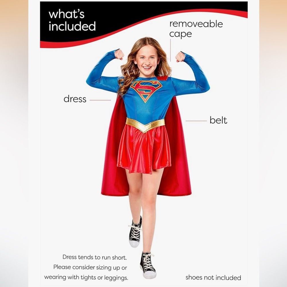 NWT Supergirl Kids Costume - Blue and Red size medium 7-8  Halloween